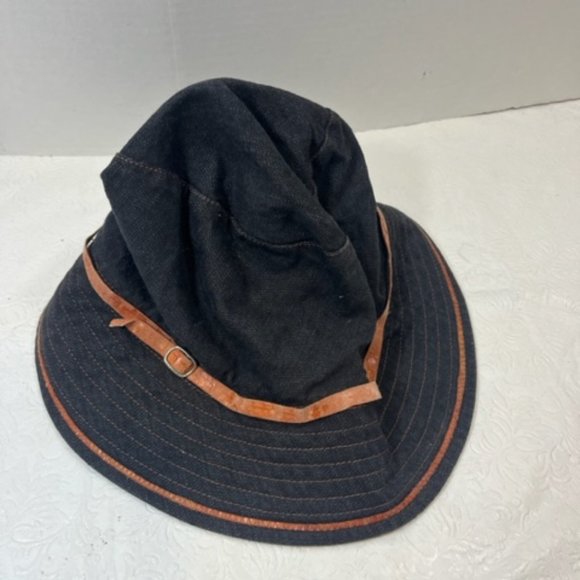 Floppy Sun Hat Black Brown Stitched Cotton Blend Daniele Meucci Made in Italy - Picture 5 of 10